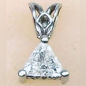 Large white Diamond Trillion 0.55ct Clean Bright 14k White Gold pendent